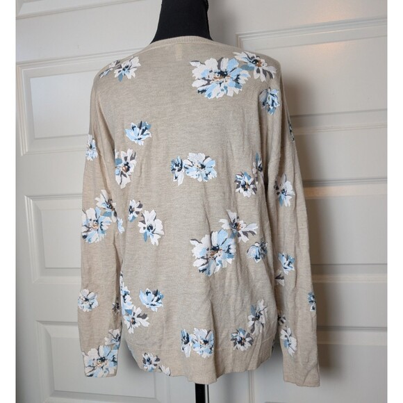 Joie Size M Sweater Eloisa Floral Print Knit Oatmeal Wool Blend Soft Casual - Picture 3 of 9